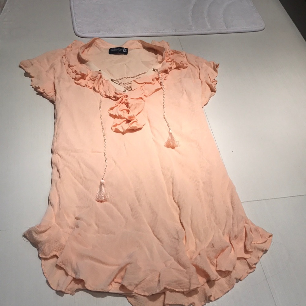 Peach ruffle beach cover up. Very short